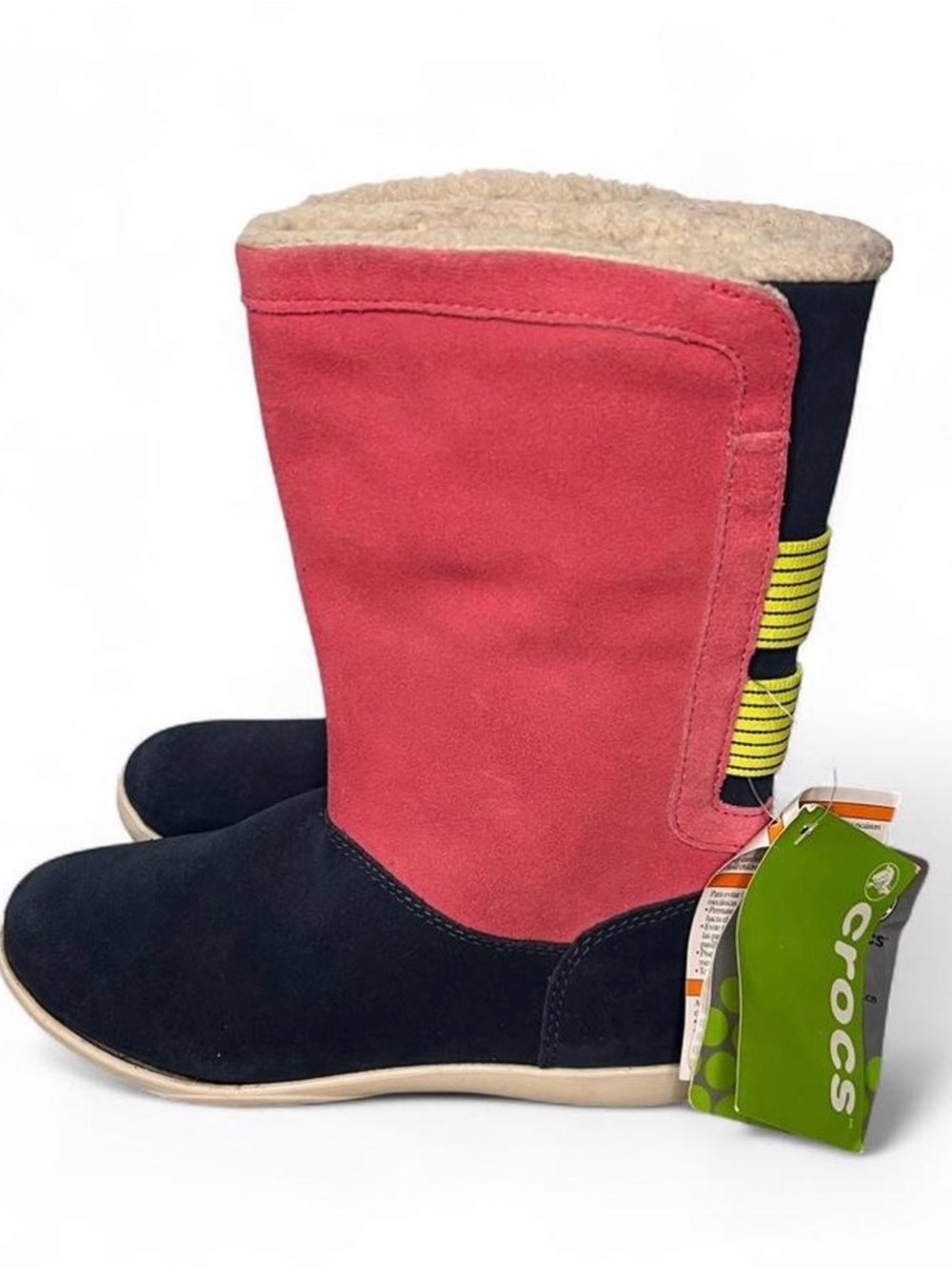 Crocs Kids Fleece Lined Winter Boots Pink Navy‎ NWT Cozy Snow Shoes Size 6